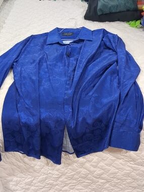 Silk-Like Blue Paisley Button-Up Shirt